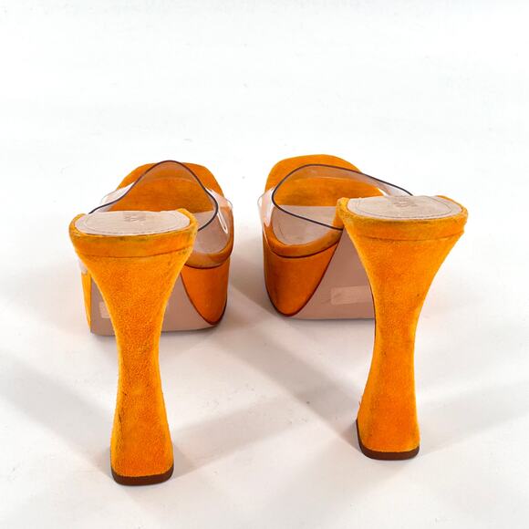 Schutz Haila Vinyl Suede Platform Sandals 10 Yellow Bright Sun Heels Womens - Picture 4 of 8